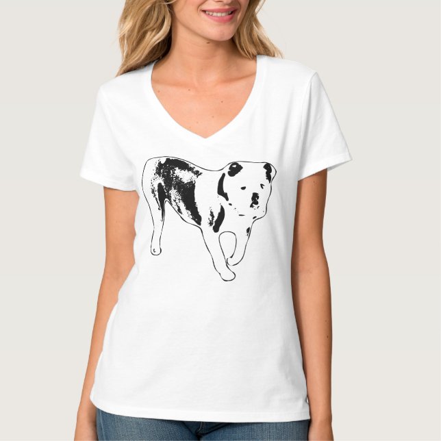 Camiseta Arte de Bulldog Poderoso Vista Lateral en Blanco y (Anverso)