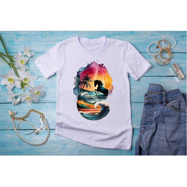 Camiseta Arte de Caballo Arcoiris con Paisaje de Playa Suns (Subido por el creador)