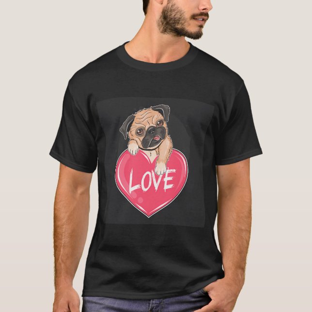 Camiseta Arte de cachorro de San Valentín de pug (Anverso)