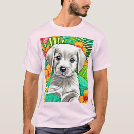 Camiseta Arte De Cachorro Floral