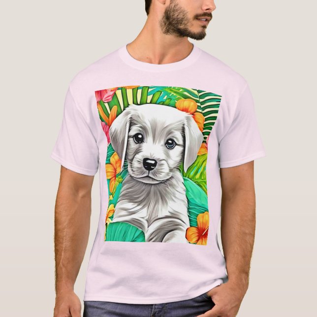 Camiseta Arte De Cachorro Floral (Anverso)