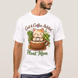 Camiseta Arte de café y plantas de gato acogedor