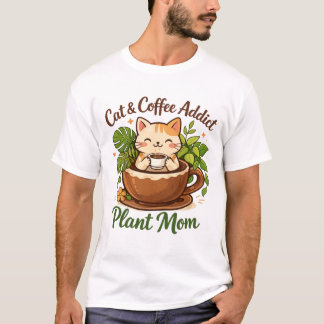 Camiseta Arte de café y plantas de gato acogedor