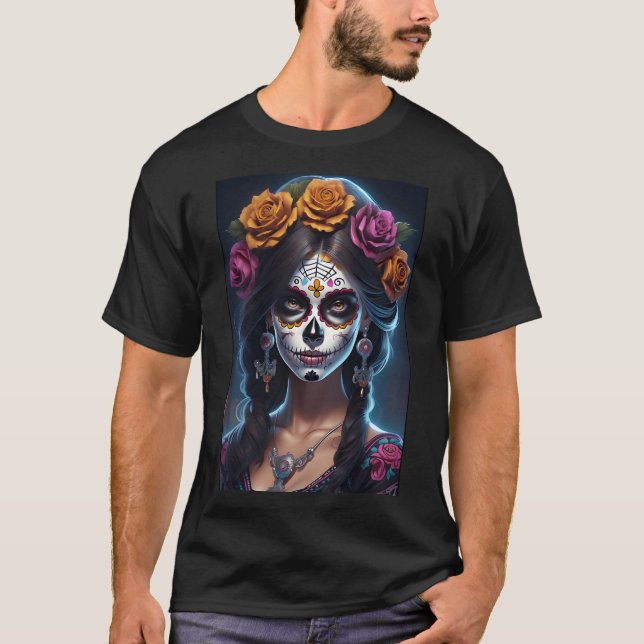 Camiseta Arte de calavera de azúcar - Elegancia floral (Anverso)