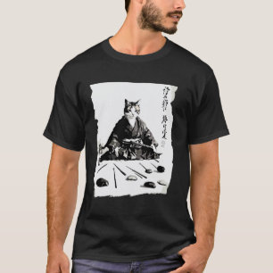 Camiseta Arte de Caligrafía Japonesa del Gato Samurái