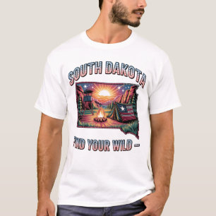 Camiseta Arte de Camping Vintage Encuentra tu Salvaje Dakot