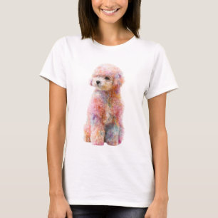 Camiseta Arte de Caniche Acuarela Pastel Arcoíris Mujeres