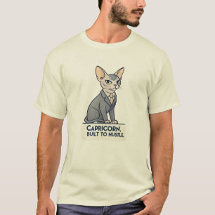 Camiseta Arte de Capricornio Zodíaco Gato Esfinge Construid