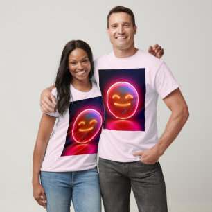 Camiseta Arte de Cara Feliz con Resplandor de Neón