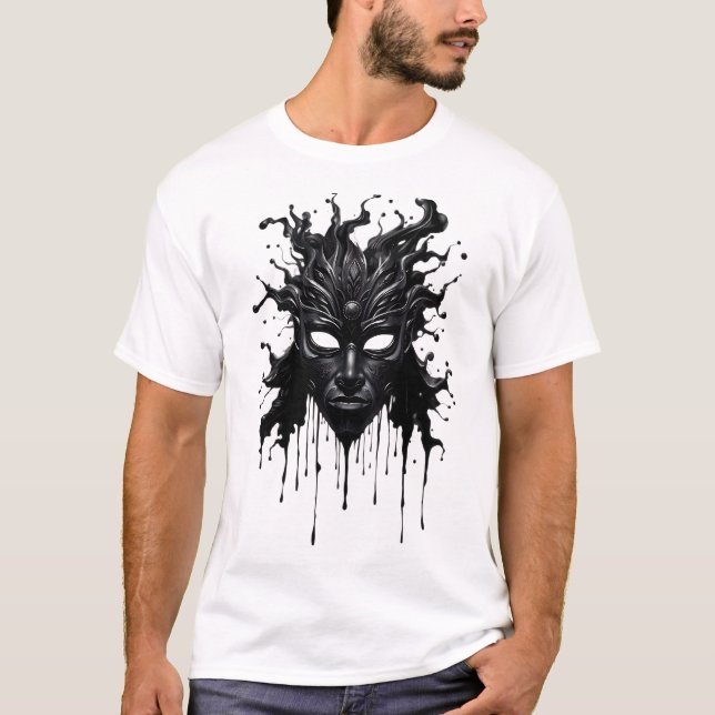 Camiseta Arte de cara tribal - Estilo de tinta líquida (Anverso)