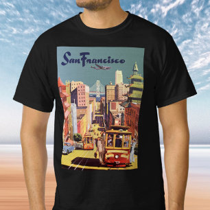 Camiseta Arte de cartel de viaje de antiguos tranvías de Sa