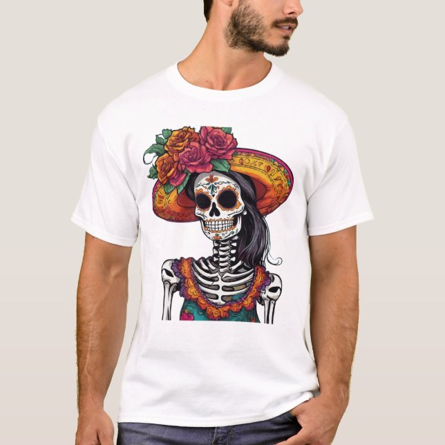 Camiseta Arte de Catrina Skeleton en México (Anverso)