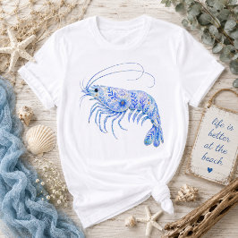 Camiseta Arte de cerámica con tema floral de camarón