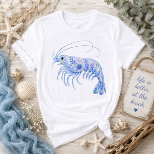 Camiseta Arte de cerámica con tema floral de camarón