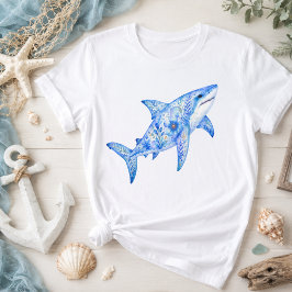 Camiseta Arte de cerámica con tema floral de tiburón