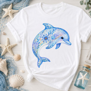 Camiseta Arte de cerámica con tema floral delfín