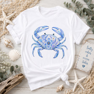Camiseta Arte de cerámica de cangrejo con tema floral