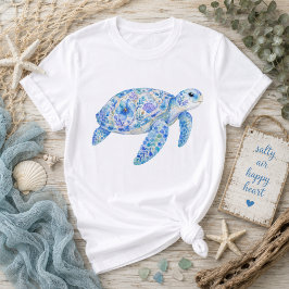 Camiseta Arte de cerámica de tortuga marina con tema floral