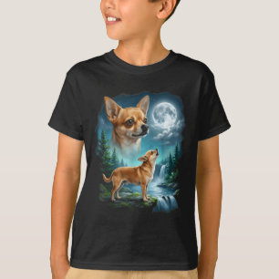 Camiseta arte de Chihuahua noche iluminada por la luna chih