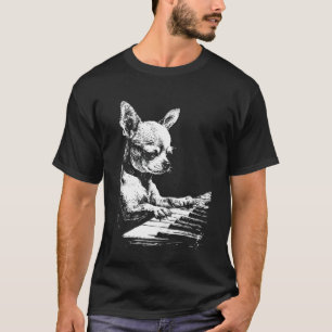 Camiseta Arte de Chihuahua Perro Divertido Tocando Piano Pi