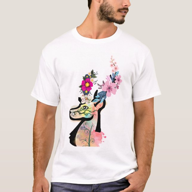 Camiseta Arte de ciervos florales - Naturaleza y Ilustracio (Anverso)