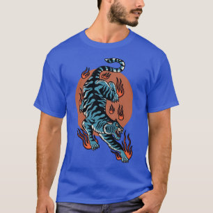 Camiseta Arte de círculo rojo retro del tigre oriental vint