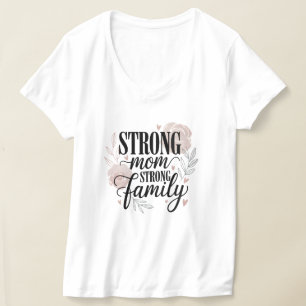 Camiseta Arte de Cita Floral de Mamá Fuerte Familia Fuerte