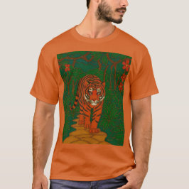 Camiseta Arte de cloisonne Tigre en el camino de la selva