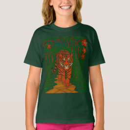 Camiseta Arte de cloisonne Tigre en el camino de la selva