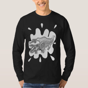 Camiseta Arte de cocodrilo exótico estampado en blanco y ne