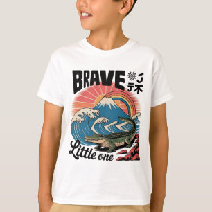 Camiseta Arte de Cocodrilo Pequeño Valiente - Retro Japonés