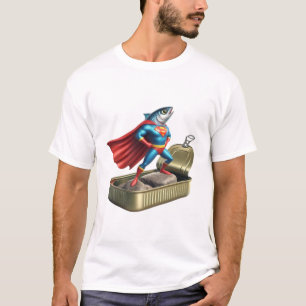 Camiseta Arte de Cómic de Superhéroe de la Sardina Divertid