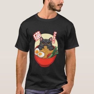 Camiseta Arte de comida adorable de Ramen de gato relajándo