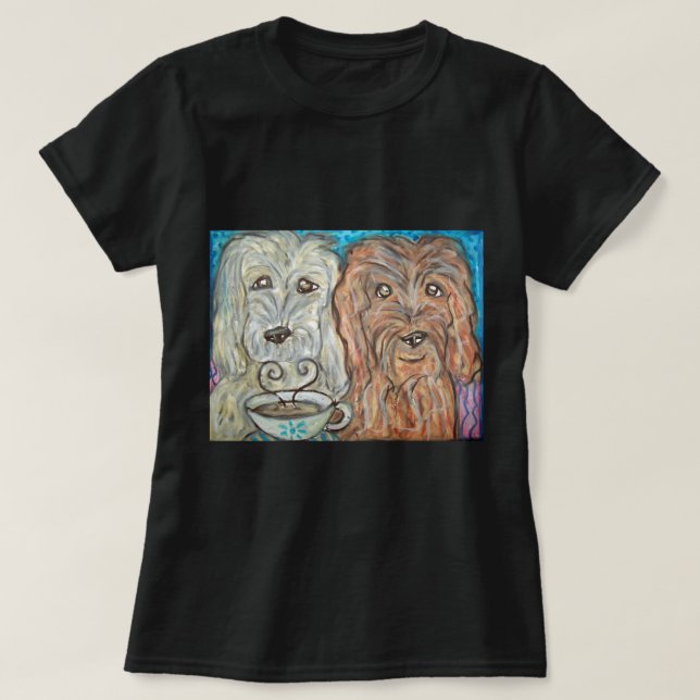 Camiseta Arte de consumición del café de GOLDENDOODLE (Diseño del anverso)