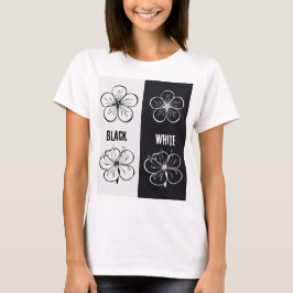 Camiseta Arte de Contraste Floral Blanco y Negro | Minimali