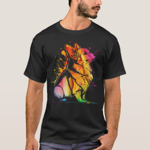 Camiseta Arte de Corgi con Salpicaduras de Tinta Acuarela E