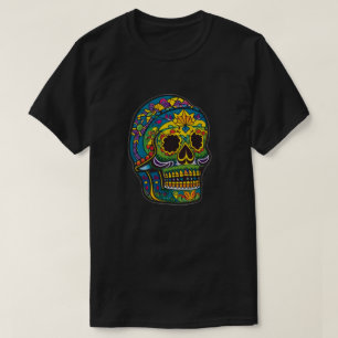 Camiseta Arte de Cráneo de Azúcar - Azul con maquillaje dor