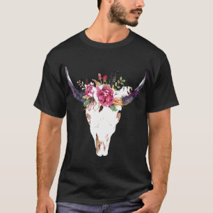 Camiseta Arte de cráneo de vaca con flores impresionante pa