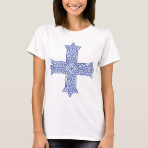Camiseta Arte de Cruz Copta Azul Lapis Premium