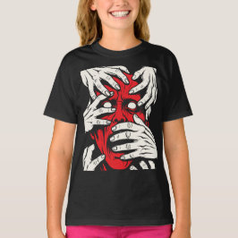 Camiseta Arte de Demonio Rojo Horror Cubriendo Cara con Man