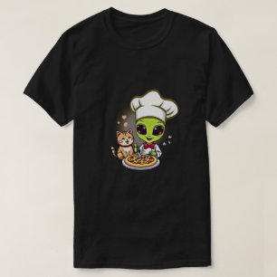 Camiseta Arte de dibujos animados de gato chef de pizza ali