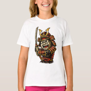 Camiseta Arte de dibujos animados de guerrero samurái japon