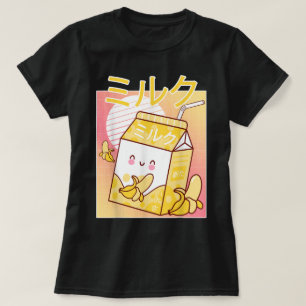 Camiseta Arte de dibujos animados de leche de plátano Kawai