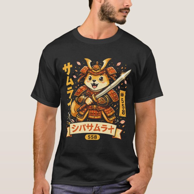 Camiseta Arte de dibujos animados de samurái perro Kawaii (Anverso)