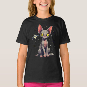 Camiseta Arte de dibujos animados espaciales de gato Sphynx