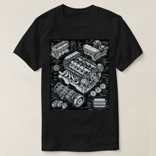 Camiseta Arte de diseño detallado del motor de la obra maes (Diseño del anverso)