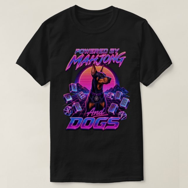 Camiseta Arte de Doberman Synthwave Mahjong & Perros (Diseño del anverso)