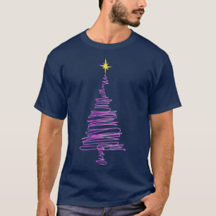 Camiseta Arte de Doodle en árbol de Navidad rosa