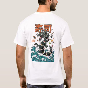 Camiseta Arte de dragón japonés y ola de sushi