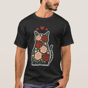 Camiseta Arte de dueños de gatos con flores lindas y corazo